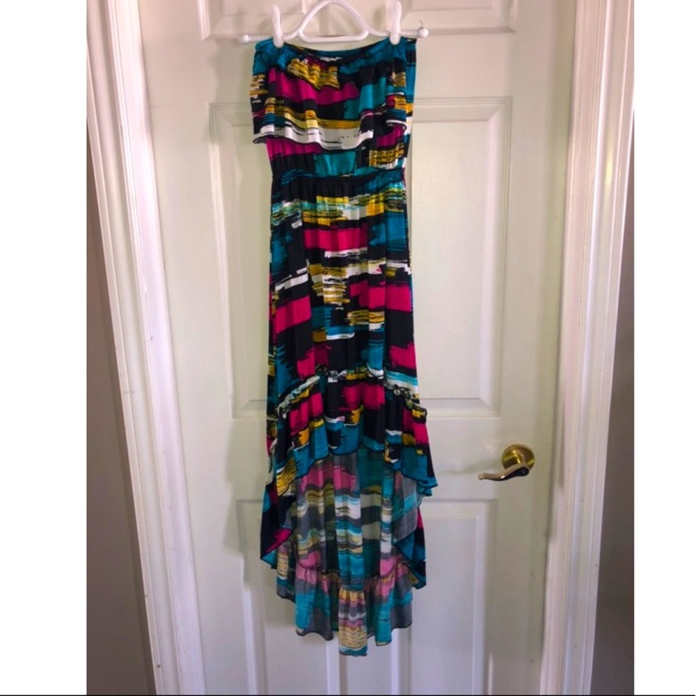 Multi colour maxi strapless dress
